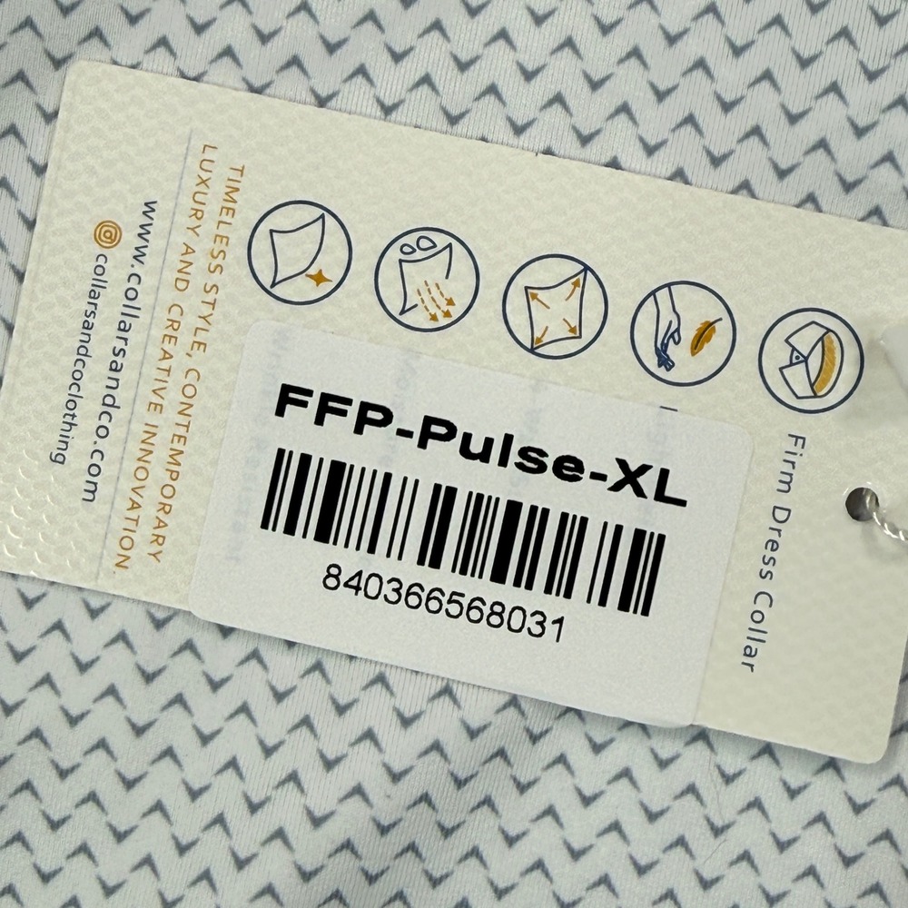 Collars & Co Men XL Polo Shirt White Gray Pulse Geometric Firm Dress Collar NEW - Picture 6 of 10